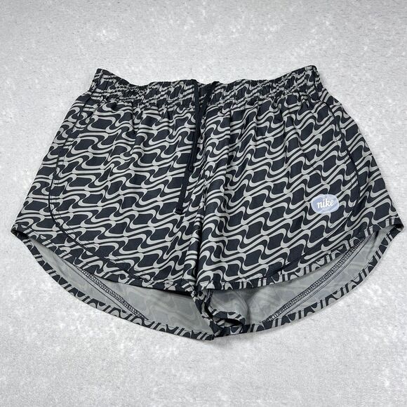 Nike Dri-Fit Shorts Women Large Black Abstract Running Classic Workout Lined Gym - Picture 1 of 12